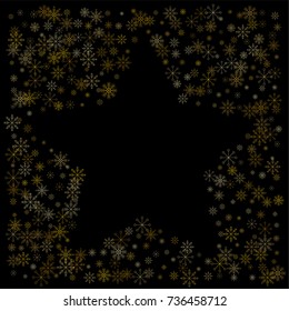 Christmas snow spray frame or border of a random scatter snowflakes isolated on black. Snow explosion. Ice storm.