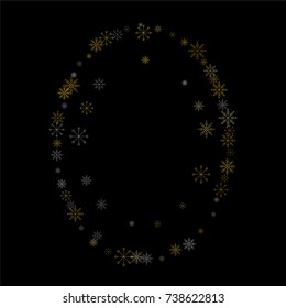 Christmas snow spray frame or border of a random scatter snowflakes isolated on black. Snow explosion. Ice storm.
