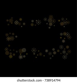 Christmas snow spray frame or border of a random scatter snowflakes isolated on black. Snow explosion. Ice storm.