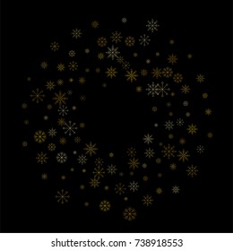 Christmas snow spray frame or border of a random scatter snowflakes isolated on black. Snow explosion. Ice storm.