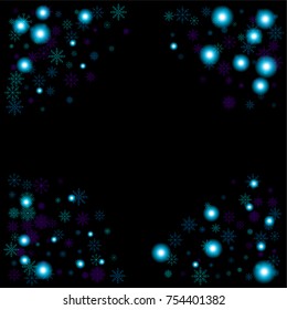 Christmas snow spray frame or border of a random scatter snowflakes isolated on black. Snow explosion. Ice storm.