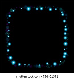 Christmas snow spray frame or border of a random scatter snowflakes isolated on black. Snow explosion. Ice storm.