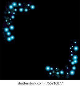 Christmas snow spray frame or border of a random scatter snowflakes isolated on black. Snow explosion. Ice storm.