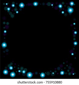 Christmas snow spray frame or border of a random scatter snowflakes isolated on black. Snow explosion. Ice storm.