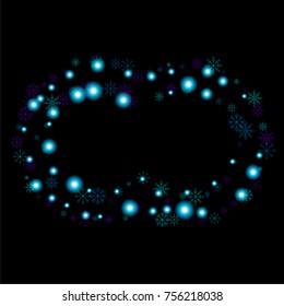 Christmas snow spray frame or border of a random scatter snowflakes isolated on black. Snow explosion. Ice storm.