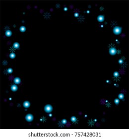 Christmas snow spray frame or border of a random scatter snowflakes isolated on black. Snow explosion. Ice storm.