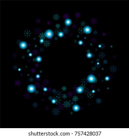 Christmas snow spray frame or border of a random scatter snowflakes isolated on black. Snow explosion. Ice storm.