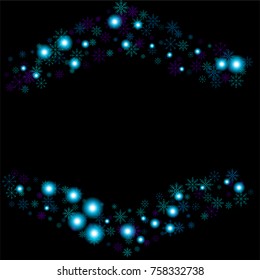 Christmas snow spray frame or border of a random scatter snowflakes isolated on black. Snow explosion. Ice storm.