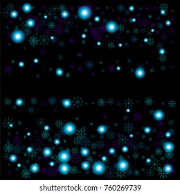 Christmas snow spray frame or border of a random scatter snowflakes isolated on black. Snow explosion. Ice storm.