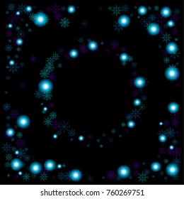Christmas snow spray frame or border of a random scatter snowflakes isolated on black. Snow explosion. Ice storm.