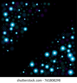 Christmas snow spray frame or border of a random scatter snowflakes isolated on black. Snow explosion. Ice storm.