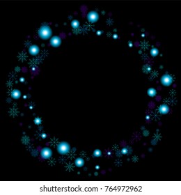 Christmas snow spray frame or border of a random scatter snowflakes isolated on black. Snow explosion. Ice storm.