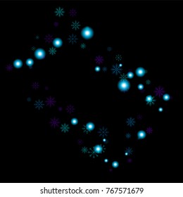 Christmas snow spray frame or border of a random scatter snowflakes isolated on black. Snow explosion. Ice storm.