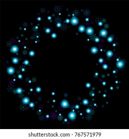 Christmas snow spray frame or border of a random scatter snowflakes isolated on black. Snow explosion. Ice storm.