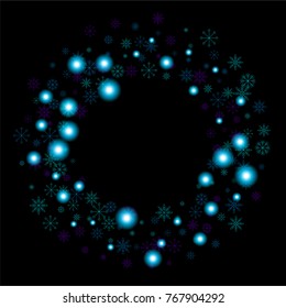 Christmas snow spray frame or border of a random scatter snowflakes isolated on black. Snow explosion. Ice storm.