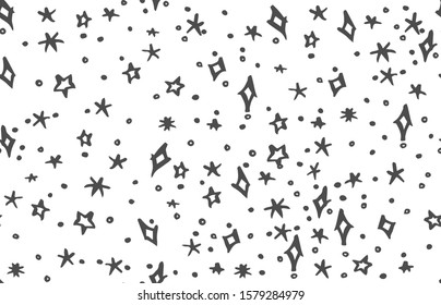 Christmas snow and stars pattern background. Greeting card invitation with xmas snowfall. Vintage illustration.