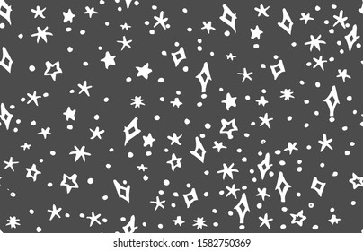 Christmas snow and stars pattern background. Greeting card invitation with xmas snowfall. Vintage illustration.