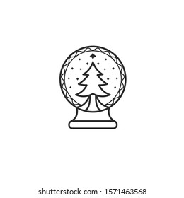 Christmas snow tree globe round vector illustration. White background.