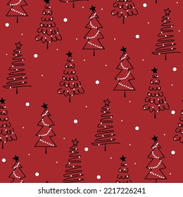 Christmas with snow and trees seamless repeat pattern, winter background