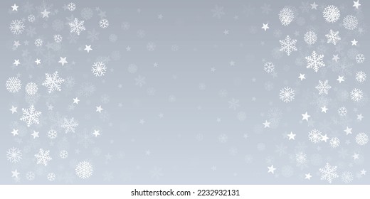 Christmas snow vector background. Falling snowflakes transparent decoration. New Year Holidays greeting card backdrop.