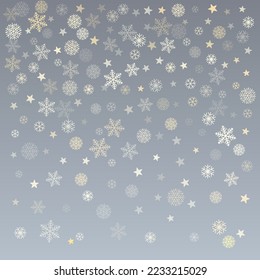 Fondo vectorial de nieve de Navidad. La caída de las copas de nieve doradas hace que la decoración de los bordes horizontales se torne. Fondo de la tarjeta de bienvenida de las vacaciones de Año Nuevo.