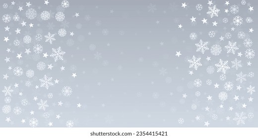 Christmas snow vector background. Falling gold snowflakes horizontal border decoration. New Year Holidays greeting card backdrop.