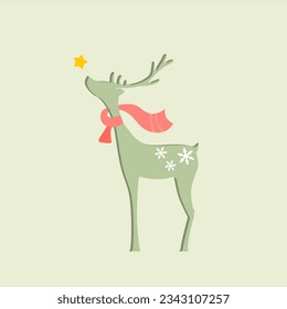 Christmas snow winter scene background with deer of paper art style