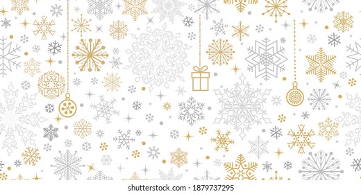 Weihnachtsschnee Winternahtloses Muster. Ikonen für Feiertage und edle Dekoration. Schöner, cremefarbener Hintergrund