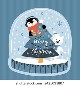 Christmas snowball with cute penguin
