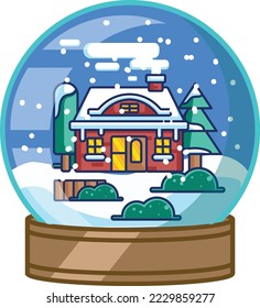 Christmas snowball globe with flat design illustration
