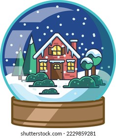 Christmas snowball globe with flat design illustration