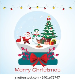 Christmas snowball globe with santa  iceman and deer, Christmas tree