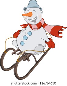 Christmas Snowball and sledge. Cartoon