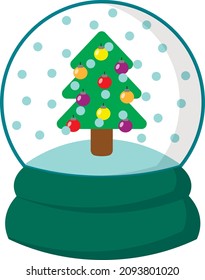 Christmas snowball with Christmas tree. Draw illustration in color