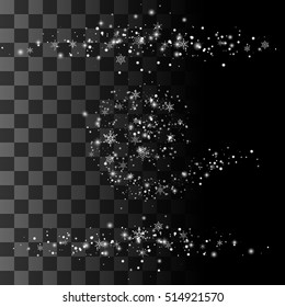 Christmas Snowfall. The frame with place for text of snowflakes sparkling transparent beautiful snow isolated on transparent background. Snow Vector illustration.