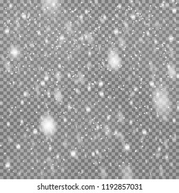 Christmas snowfall transparent background.Effect realistic falling snow for card, poster, template. Vector illustration