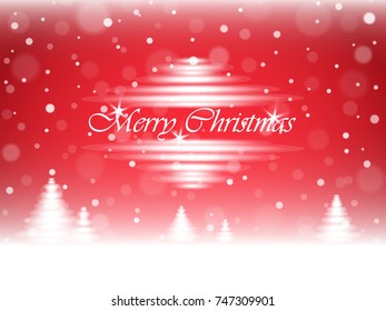 Christmas snowfall and winter forest on Merry Christmas postcard background. Vector illustration.
