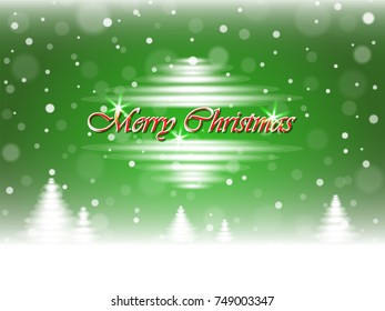 Christmas snowfall and winter forest on Merry Christmas postcard background. Vector illustration.