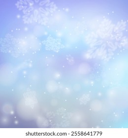 Christmas snowfall. Winter snow background. Blue sky with falling snow, snowflake. Fantazy design template. Eps 10