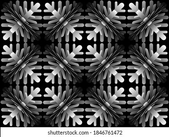 Weihnachtsschneeflocken 3D-Textur auf schwarzem Hintergrund