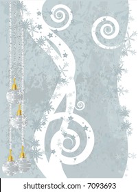 Christmas snowflake abstract background with grunge textures and ornaments.