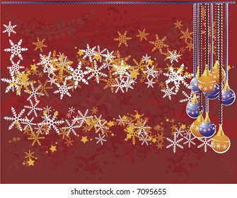 Christmas snowflake abstract background with grunge textures and ornaments.