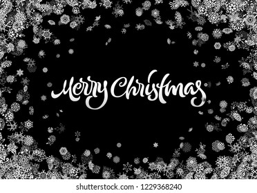 Christmas snowflake background or abstract card with falling scattered snow for winter New Years Eve holidays celebration