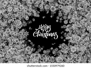 Christmas snowflake background or abstract card with falling scattered snow for winter New Years Eve holidays celebration