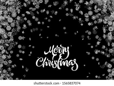 Christmas snowflake background or abstract card with falling scattered snow for winter New Years Eve holidays celebration