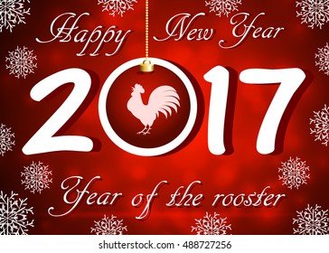 Christmas snowflake background with ball and rooster