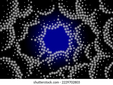 Christmas snowflake background with texture of snow clouds in the sky. Retro styled snowflakes pattern for winter holidays celebration