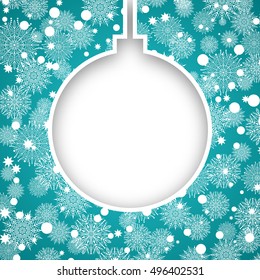 Christmas, snowflake background. Winter snow. Happy new year holiday. Merry Christmas decoration green background. Vector illustration