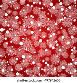 Christmas, snowflake background. Winter snow. Happy new year holiday. Merry Christmas decoration red background. Vector illustration