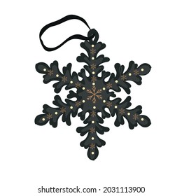 Christmas snowflake. Beautiful decorations for Christmas tree. Holiday ornaments. Hand-drawn vector illustration in flat cartoon style.